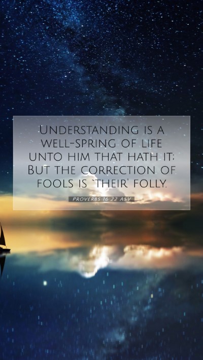 Picture 07 - Proverbs 16:22 ASV Mobile Phone Wallpaper - Understanding is a well-spring of life unto him - Mobile Bible Verse Wallpaper