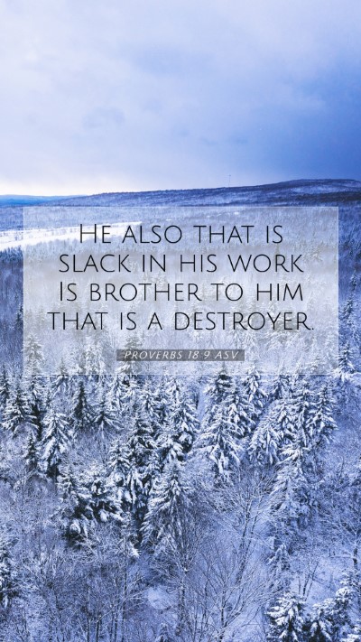 Picture 07 - Proverbs 18:9 ASV Mobile Phone Wallpaper - He also that is slack in his work Is brother to - Mobile Bible Verse Wallpaper