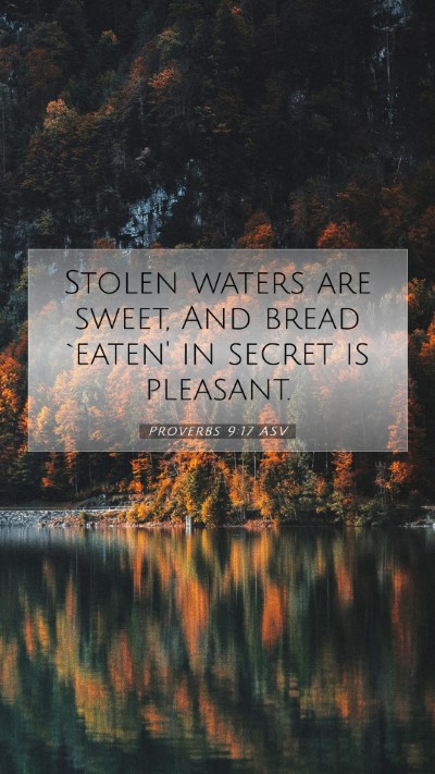 Picture 07 - Proverbs 9:17 ASV Mobile Phone Wallpaper - Stolen waters are sweet, And bread `eaten' in - Mobile Bible Verse Wallpaper