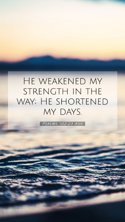 Picture 07 - Psalms 102:23 ASV Mobile Phone Wallpaper - He weakened my strength in the way; He shortened - Mobile Bible Verse Wallpaper