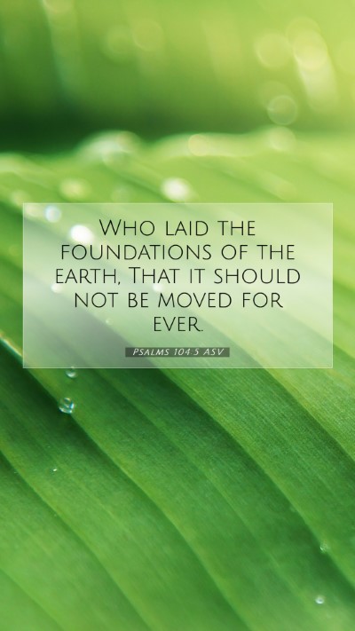 Picture 07 - Psalms 104:5 ASV Mobile Phone Wallpaper - Who laid the foundations of the earth, That it - Mobile Bible Verse Wallpaper