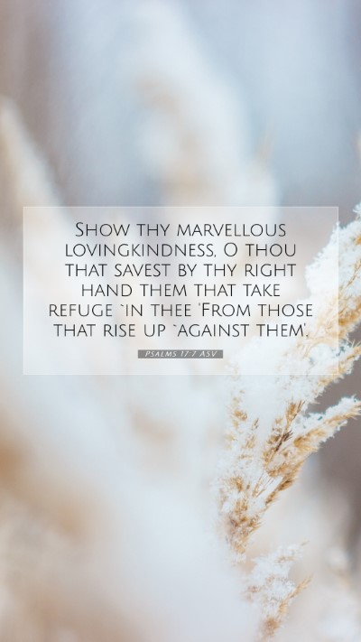 Picture 07 - Psalms 17:7 ASV Mobile Phone Wallpaper - Show thy marvellous lovingkindness, O thou that - Mobile Bible Verse Wallpaper