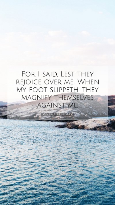 Picture 07 - Psalms 38:16 ASV Mobile Phone Wallpaper - For I said, Lest they rejoice over me: When my - Mobile Bible Verse Wallpaper