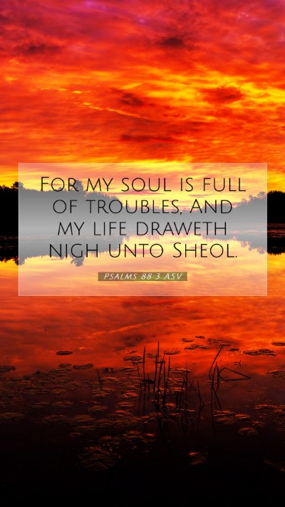 Picture 07 - Psalms 88:3 ASV Mobile Phone Wallpaper - For my soul is full of troubles, And my life - Mobile Bible Verse Wallpaper