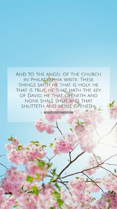 Picture 07 - Revelation 3:7 ASV Mobile Phone Wallpaper - And to the angel of the church in Philadelphia - Mobile Bible Verse Wallpaper