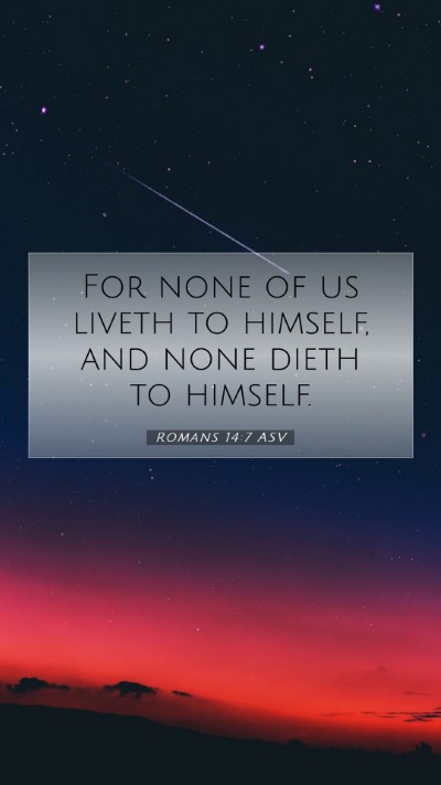 Picture 07 - Romans 14:7 ASV Mobile Phone Wallpaper - For none of us liveth to himself, and none dieth - Mobile Bible Verse Wallpaper