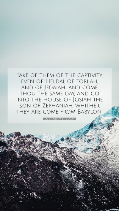 Picture 07 - Zechariah 6:10 ASV Mobile Phone Wallpaper - Take of them of the captivity, even of Heldai, of - Mobile Bible Verse Wallpaper